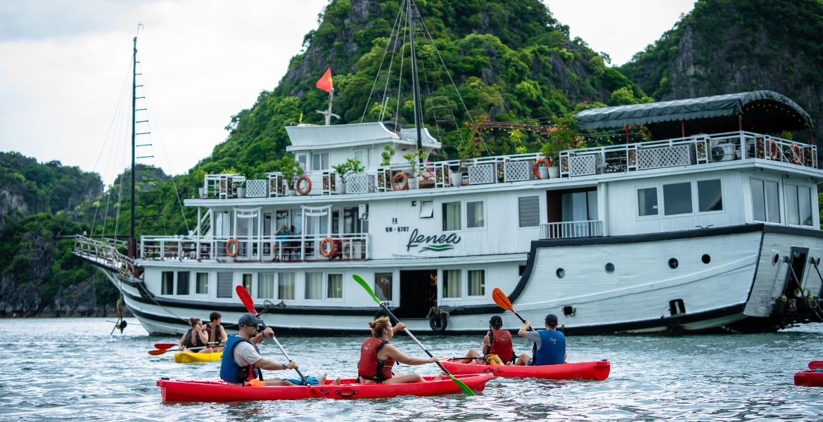 Kayaking is a popular activity in Halong Bay