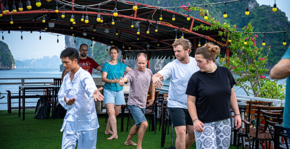 Tai Chi session on sundeck